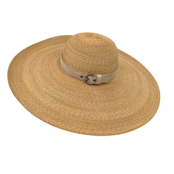 NWT Vintage COACH Straw Beach Sun Hat OS Wide Brim Floppy made in Italy - Picture 2 of 11